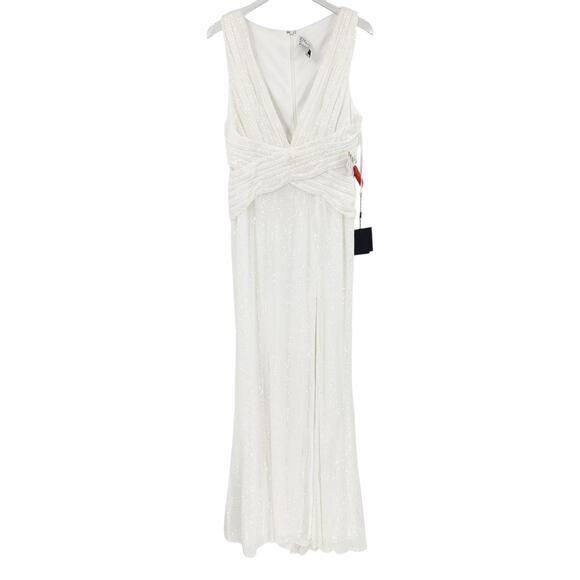 MAC DUGGAL Dress Size 12 Evening Gown Sequin White V Neck Wrap NEW - Picture 5 of 10